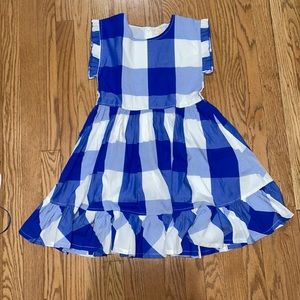 Pink Chicken Blue and White Checkered Kids Dress